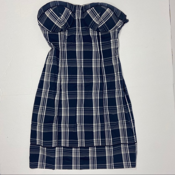 Blue Plaid Strapless Guess Dress Sz Medium - Picture 1 of 6